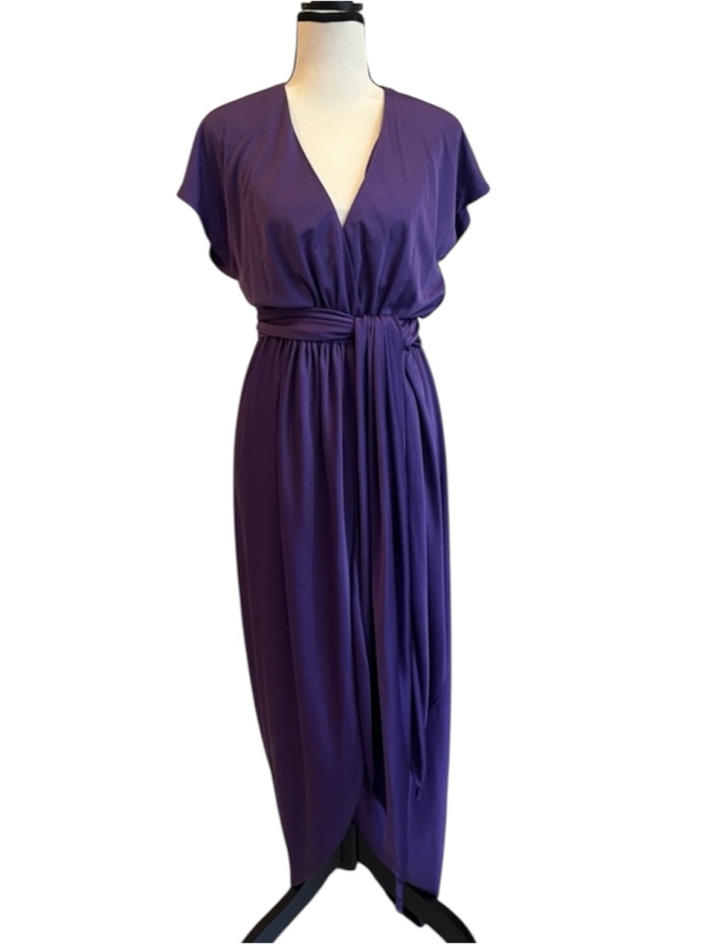 Halston IV Saks Fifth Ave Vintage Purple Satin Dress Sash Belt 70s Disco Small